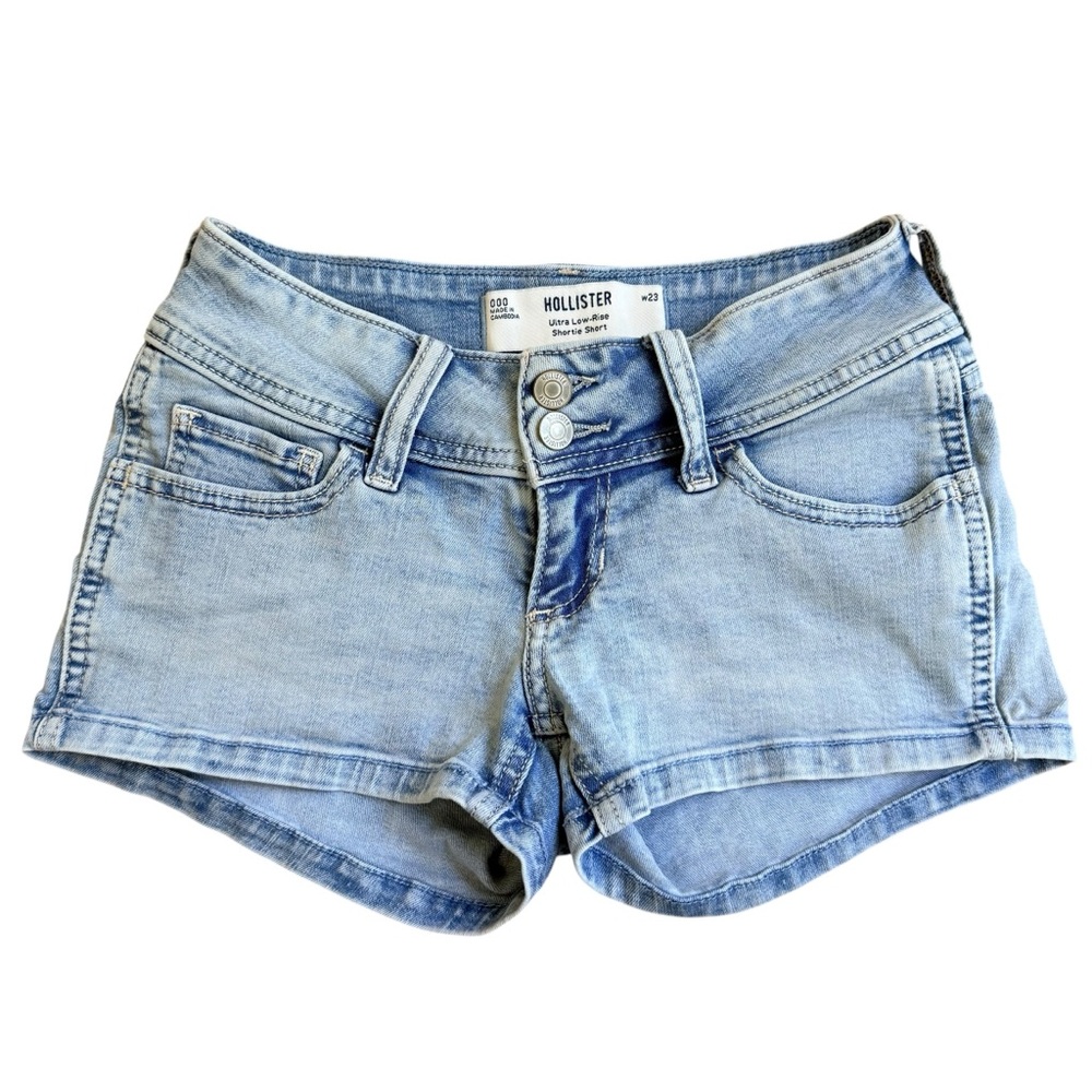 Hollister Ultra Low Rise Shortie Short Size 000 Light Wash Denim 2 Inch Inseam